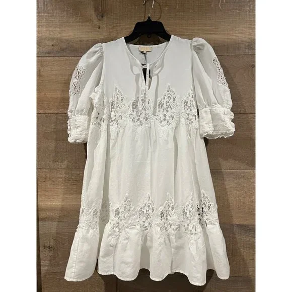 BYTIMO Guipure lace-trimmed linen and cotton-blend mini dress Size S